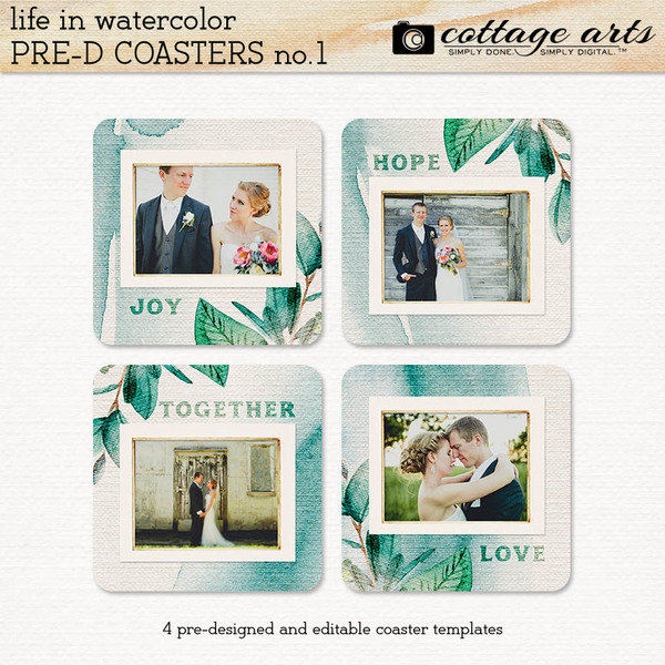 Life in Watercolor Pre-designed Coasters 1 Digital Art - Digital Scrapbooking Kits