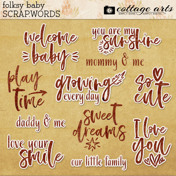 Folksy Baby Scrap.Words Digital Art - Digital Scrapbooking Kits
