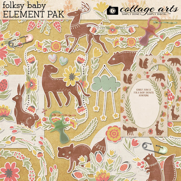 Folksy Baby Element Pak Digital Art - Digital Scrapbooking Kits
