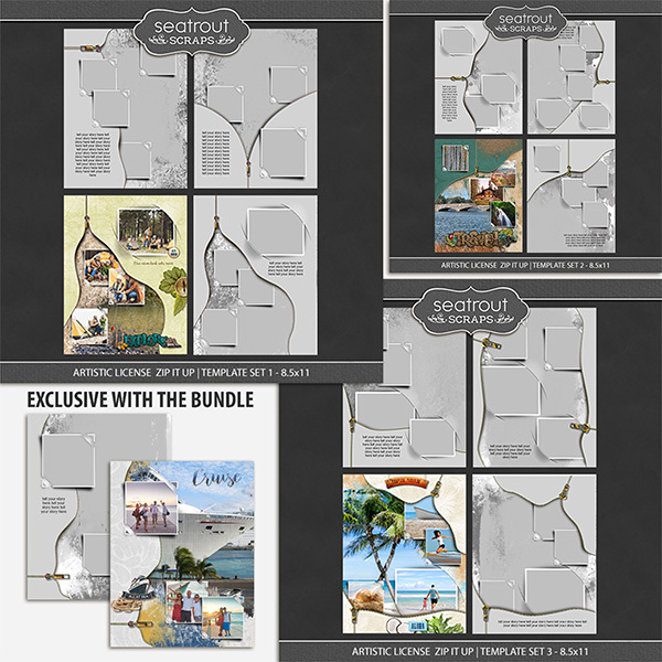 Artistic License Zip It Up Bonus Bundle 8.5x11 Digital Art - Digital Scrapbooking Kits