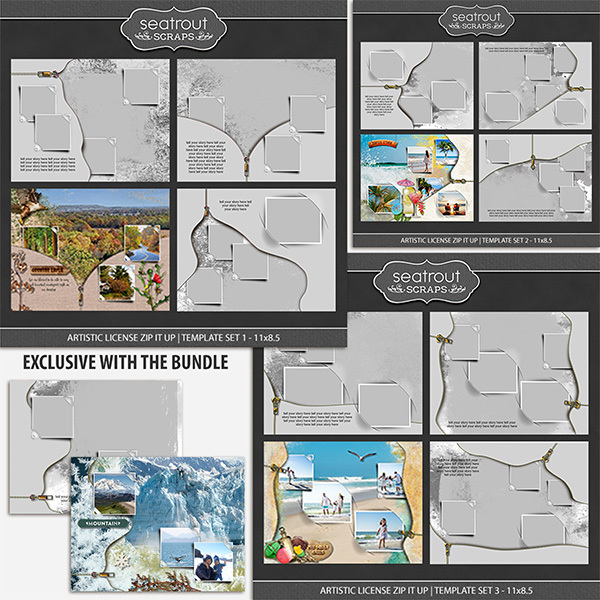 Artistic License Zip It Up Bonus Bundle 11x8.5 Digital Art - Digital Scrapbooking Kits