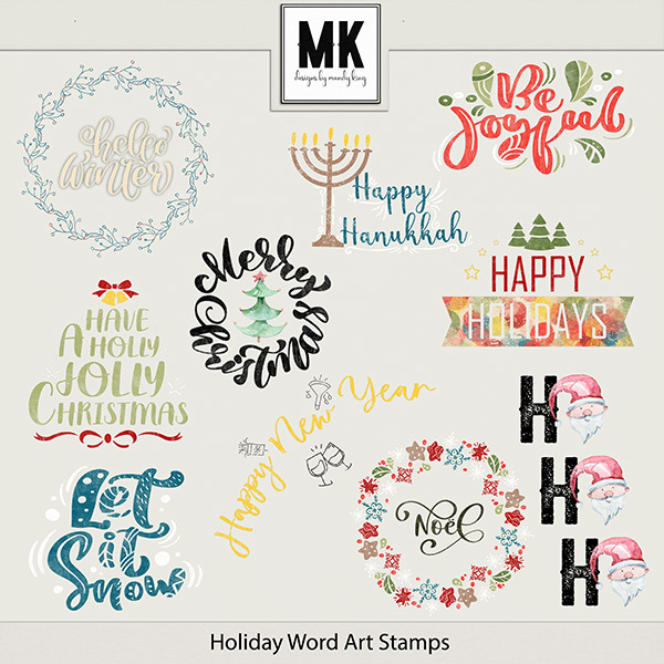 Holiday Word Art Stamps Digital Art - Digital Scrapbooking Kits