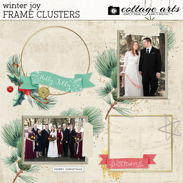 Winter Joy Frame Clusters Digital Art - Digital Scrapbooking Kits