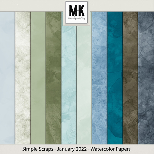 Simple Scraps - January 2022 - Watercolor Papers Digital Art - Digital Scrapbooking Kits