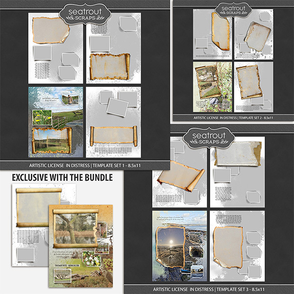 Artistic License In Distress Bonus Bundle - 8.5x11 Digital Art - Digital Scrapbooking Kits