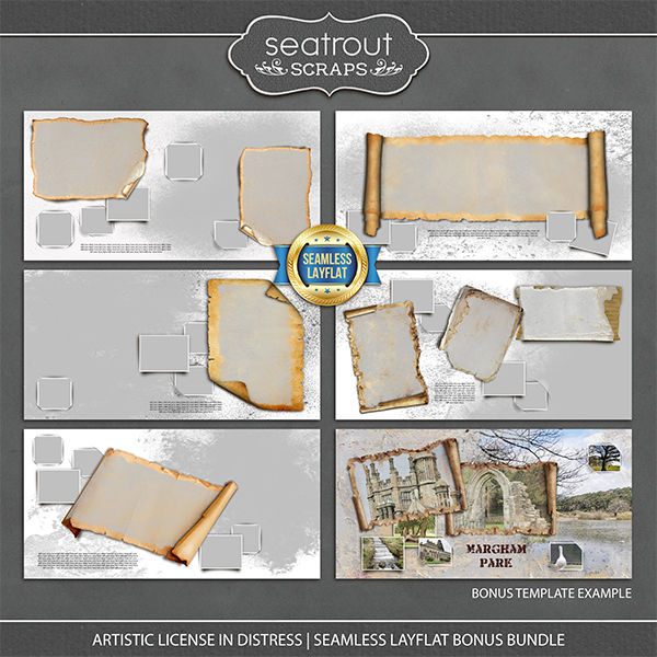 Artistic License In Distress - Seamless Layflat Bonus Bundle Digital Art - Digital Scrapbooking Kits