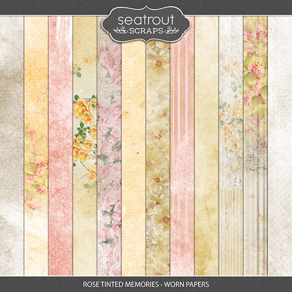 Rose Tinted Memories - Worn Papers Digital Art - Digital Scrapbooking Kits