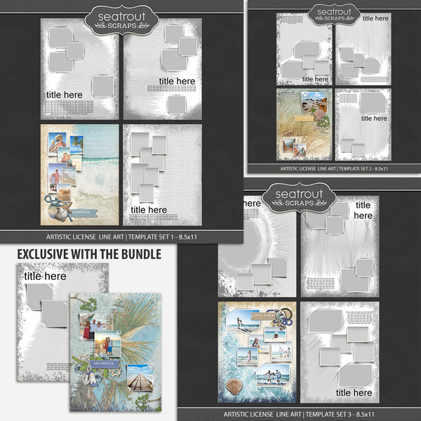 Artistic License Line Art Bonus Bundle - 8.5x11 Digital Art - Digital Scrapbooking Kits