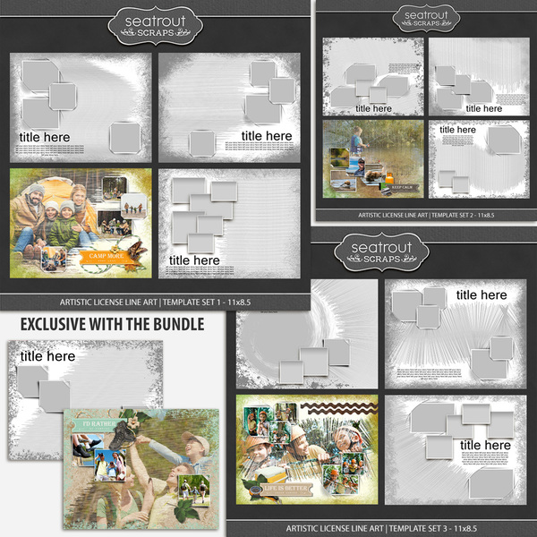 Artistic License Line Art Bonus Bundle - 11x8.5 Digital Art - Digital Scrapbooking Kits