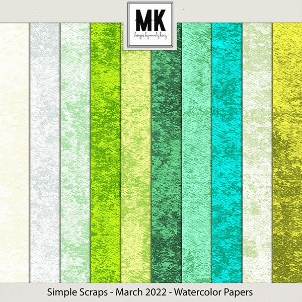 Simple Scraps - March 2022 - Watercolor Papers Digital Art - Digital Scrapbooking Kits