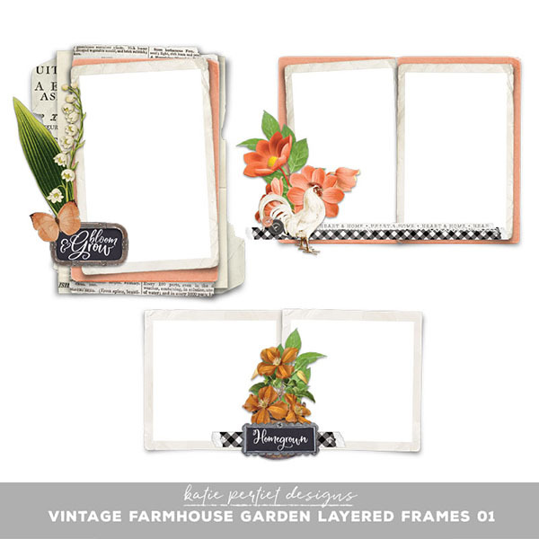 Vintage Farmhouse Garden Layered Frames 01 Digital Art - Digital Scrapbooking Kits