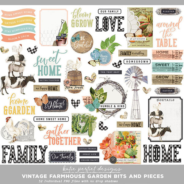 Vintage Farmhouse Garden Bits and Pieces Digital Art - Digital Scrapbooking Kits