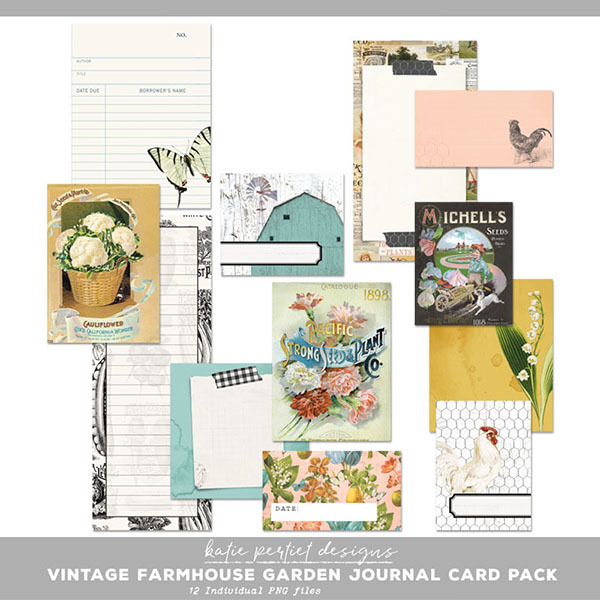 Vintage Farmhouse Garden Journal Card Pack Digital Art - Digital Scrapbooking Kits
