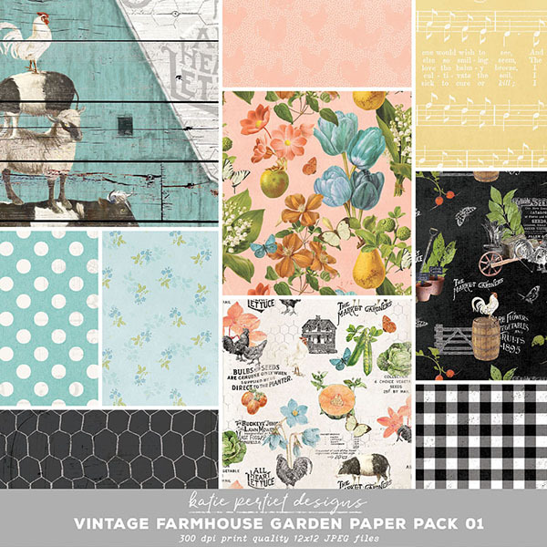 Vintage Farmhouse Garden Paper Pack 01 Digital Art - Digital Scrapbooking Kits