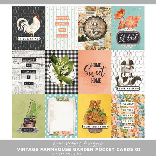 Vintage Farmhouse Garden Pocket Cards 01 Digital Art - Digital Scrapbooking Kits