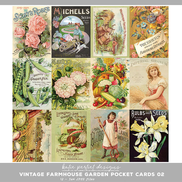 Vintage Farmhouse Garden Pocket Cards 02 Digital Art - Digital Scrapbooking Kits
