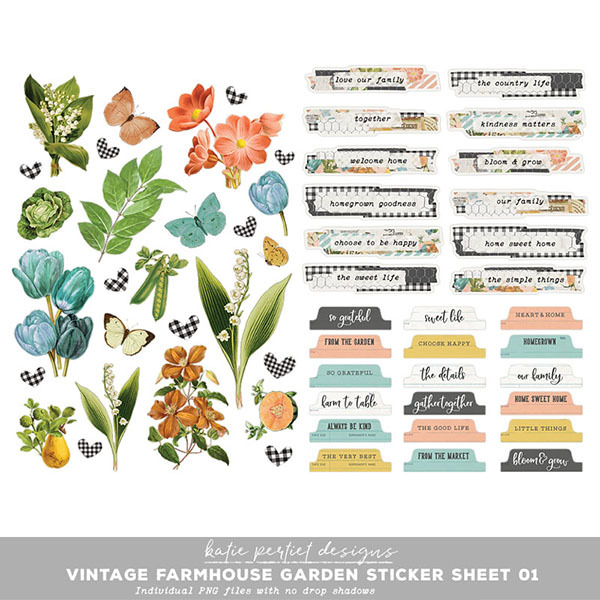 Vintage Farmhouse Garden Sticker Sheet 01 Digital Art - Digital Scrapbooking Kits