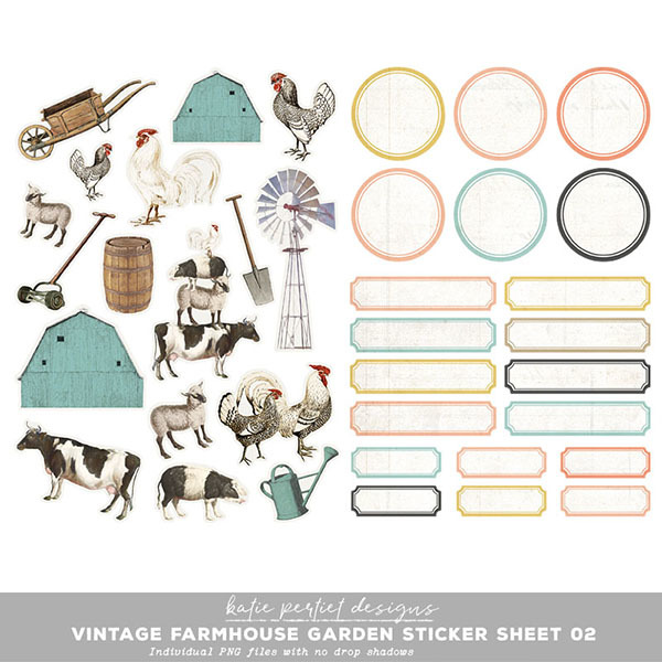 Vintage Farmhouse Garden Sticker Sheet 02 Digital Art - Digital Scrapbooking Kits