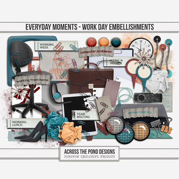 Everyday Moments - Work Day Embellishments Digital Art - Digital Scrapbooking Kits