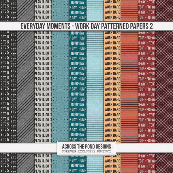 Everyday Moments - Work Day Patterned Papers 2 Digital Art - Digital Scrapbooking Kits