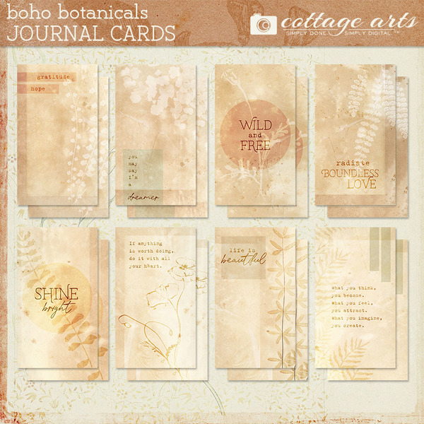 Boho Botanicals Journal Cards Digital Art - Digital Scrapbooking Kits