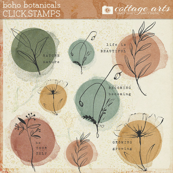 Boho Botanicals Click.Stamps Digital Art - Digital Scrapbooking Kits