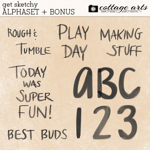 Get Sketchy Alphaset + Bonus Digital Art - Digital Scrapbooking Kits