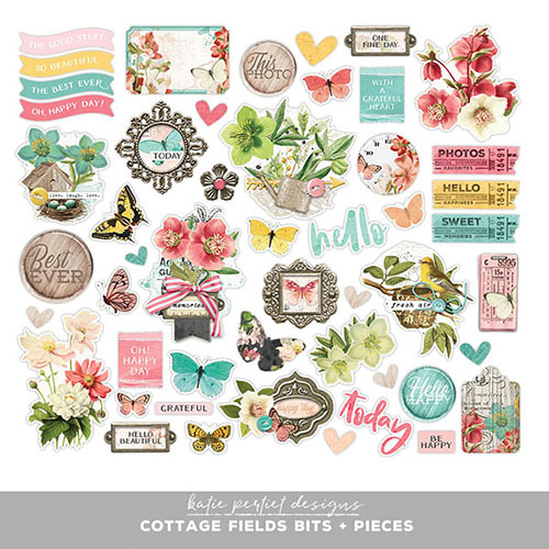 Cottage Fields Bits and Pieces Digital Art - Digital Scrapbooking Kits
