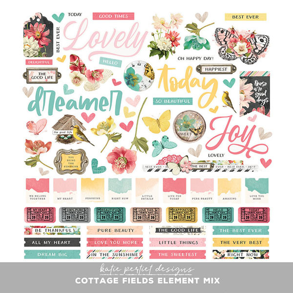 Cottage Fields Element Mix Digital Art - Digital Scrapbooking Kits