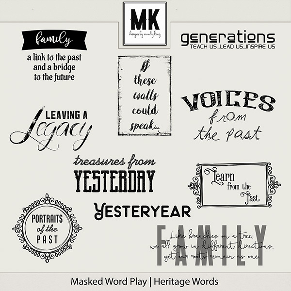Masked Word - Play Heritage Words Digital Art - Digital Scrapbooking Kits