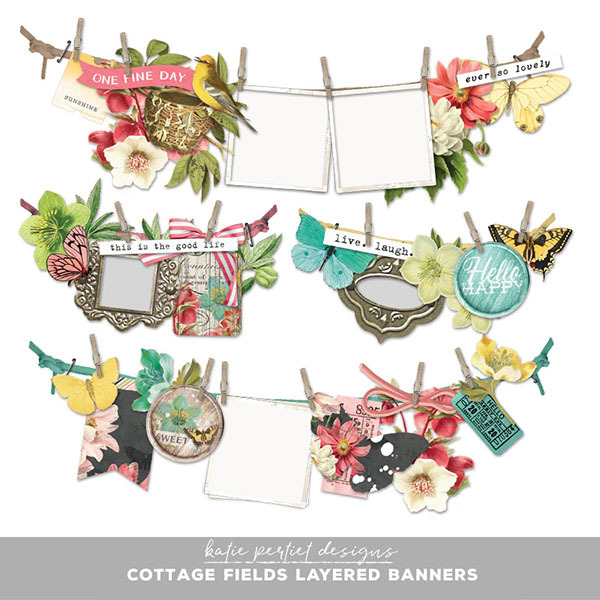Cottage Fields Layered Banners Digital Art - Digital Scrapbooking Kits