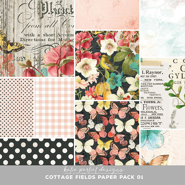 Cottage Fields Paper Pack 01 Digital Art - Digital Scrapbooking Kits