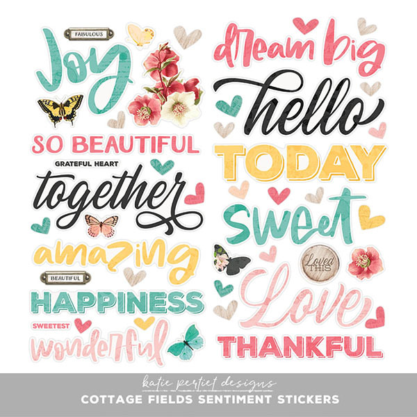 Cottage Fields Sentiment Stickers Digital Art - Digital Scrapbooking Kits