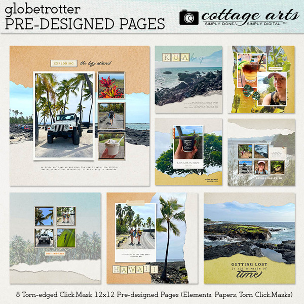 Globetrotter Pre-designed Pages Digital Art - Digital Scrapbooking Kits