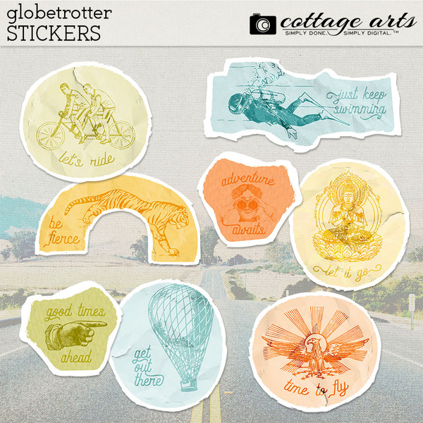 Globetrotter Stickers Digital Art - Digital Scrapbooking Kits