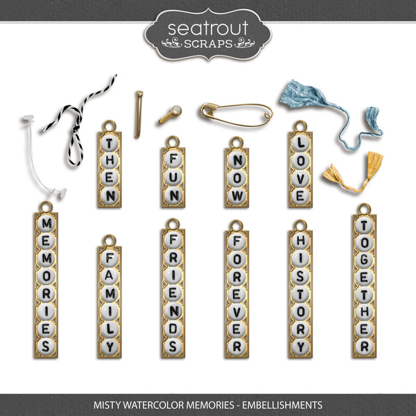 Misty Watercolor Memories - Embellishments Digital Art - Digital Scrapbooking Kits