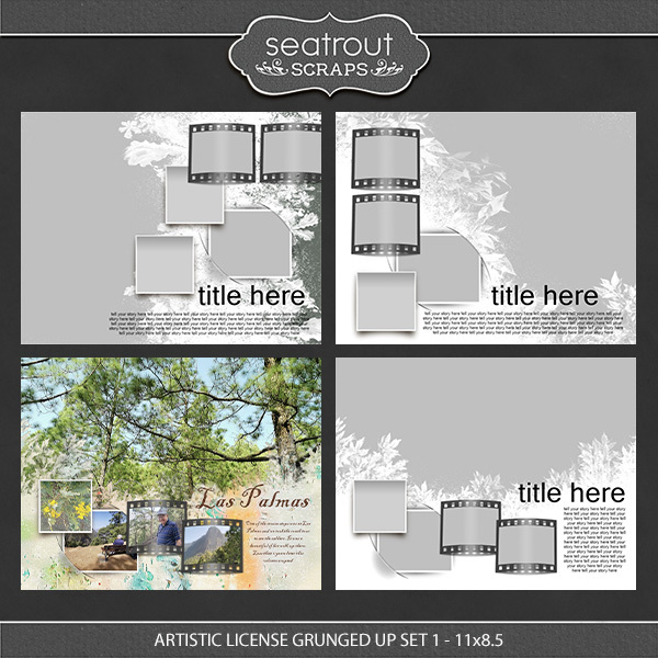 Artistic License Grunged Up Set 1 - 11x8.5 Digital Art - Digital Scrapbooking Kits