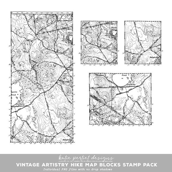 Vintage Artistry Hike Map Blocks Stamp Pack Digital Art - Digital Scrapbooking Kits