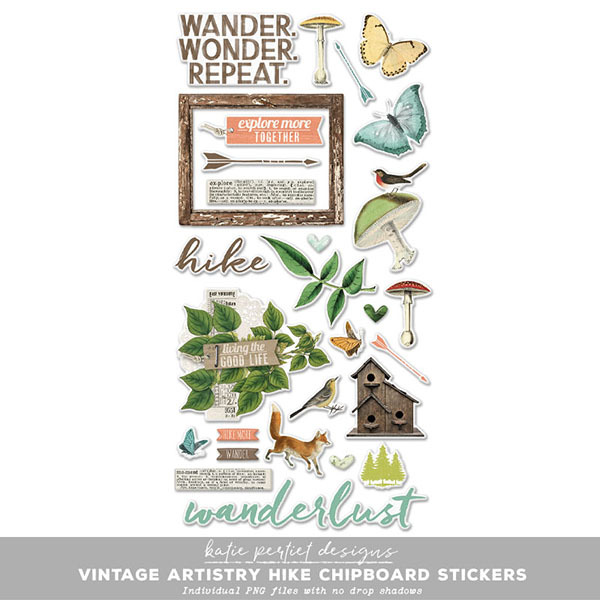 Vintage Artistry Hike Chipboard Stickers Digital Art - Digital Scrapbooking Kits