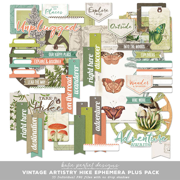 Vintage Artistry Hike Ephemera Plus Pack Digital Art - Digital Scrapbooking Kits