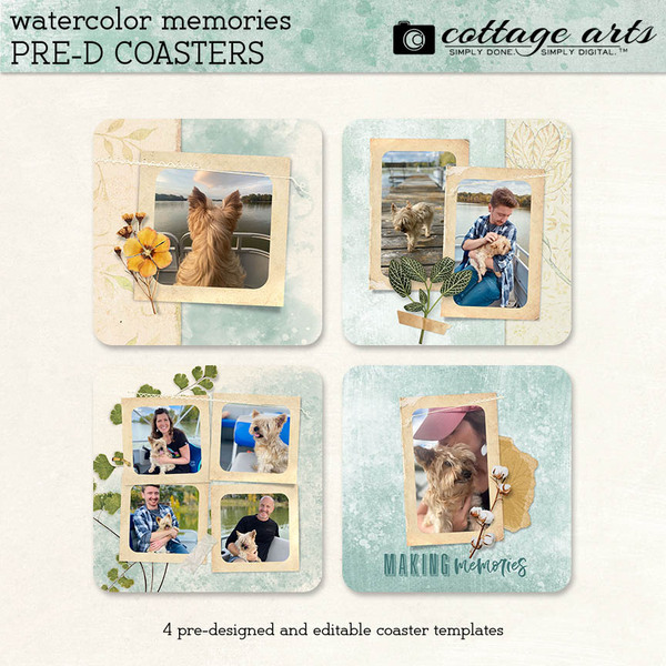 Watercolor Memories Pre-designed Coasters Digital Art - Digital Scrapbooking Kits