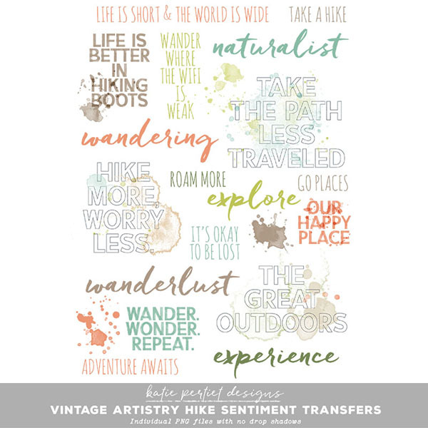 Vintage Artistry Hike Sentiment Transfers Digital Art - Digital Scrapbooking Kits