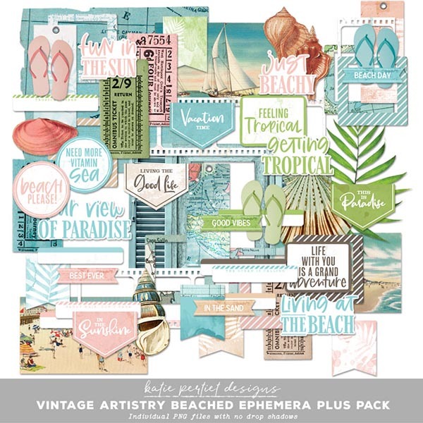 Vintage Artistry Beached Ephemera Plus Pack Digital Art - Digital Scrapbooking Kits