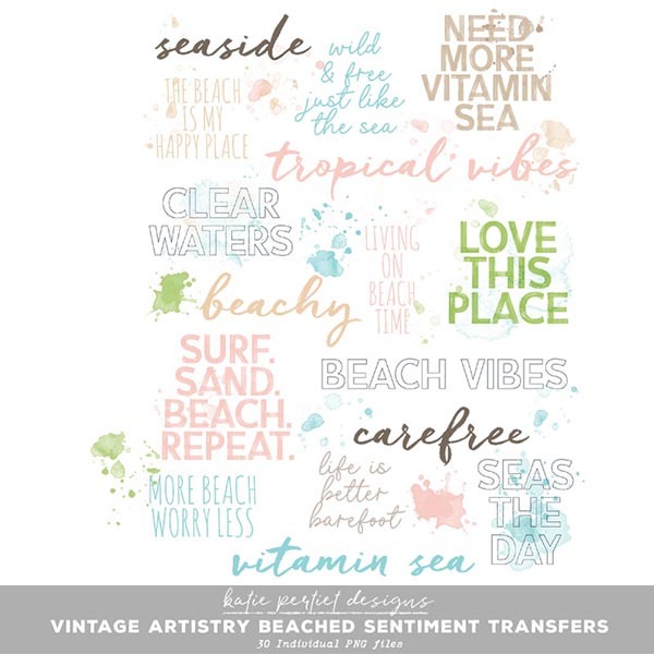 Vintage Artistry Beached Sentiment Transfers Digital Art - Digital Scrapbooking Kits