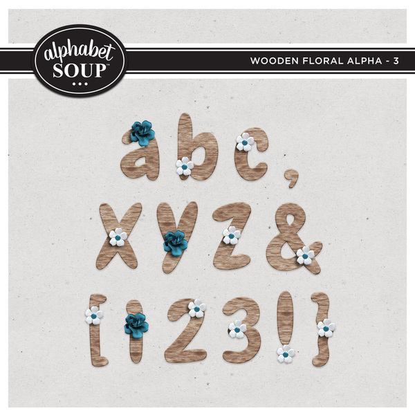 Wooden Floral Alpha - 3 Digital Art - Digital Scrapbooking Kits