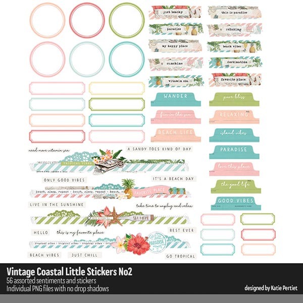 Vintage Coastal Little Stickers 02 Digital Art - Digital Scrapbooking Kits