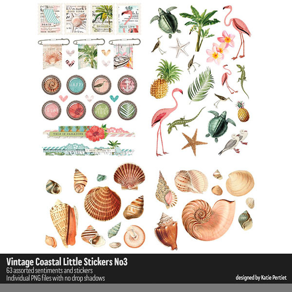 Vintage Coastal Little Stickers 03 Digital Art - Digital Scrapbooking Kits