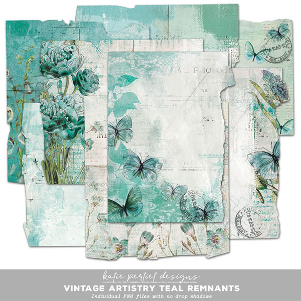 Vintage Artistry Teal Remnants Digital Art - Digital Scrapbooking Kits