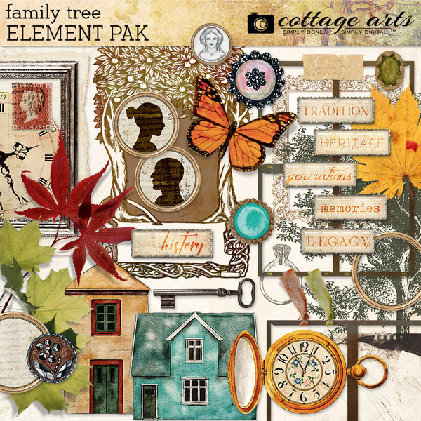 Family Tree Element Pak Digital Art - Digital Scrapbooking Kits