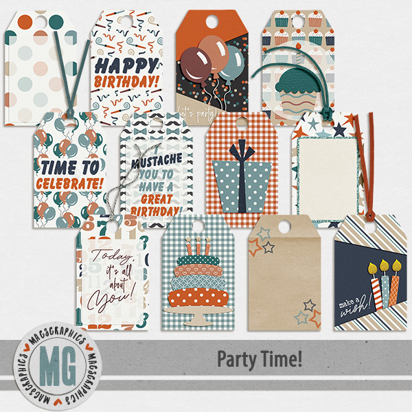 Party Time Gift Tags Digital Art - Digital Scrapbooking Kits
